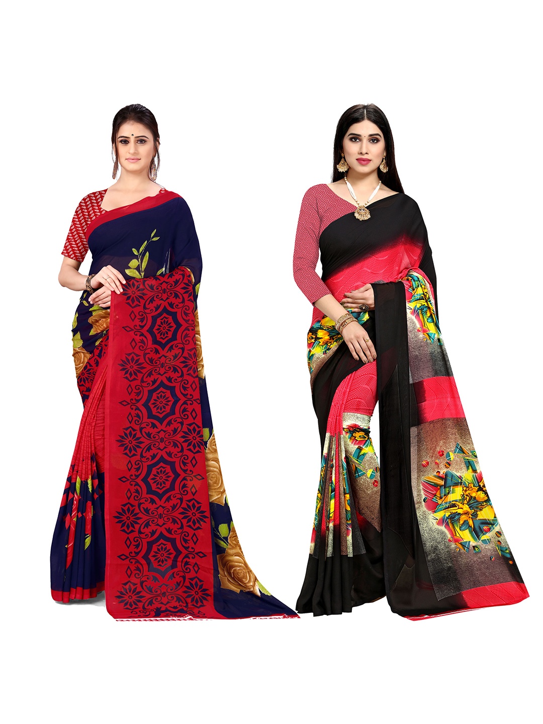 

ANAND SAREES Selection Of 2 Floral Printed Saree, Red