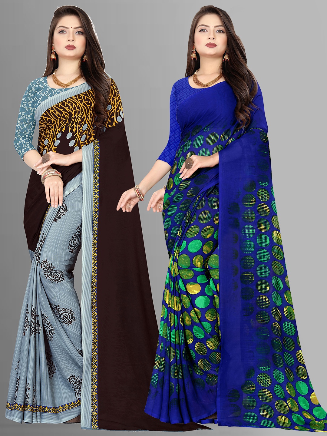 

ANAND SAREES Selection Of 2 Floral Printed Saree, Blue