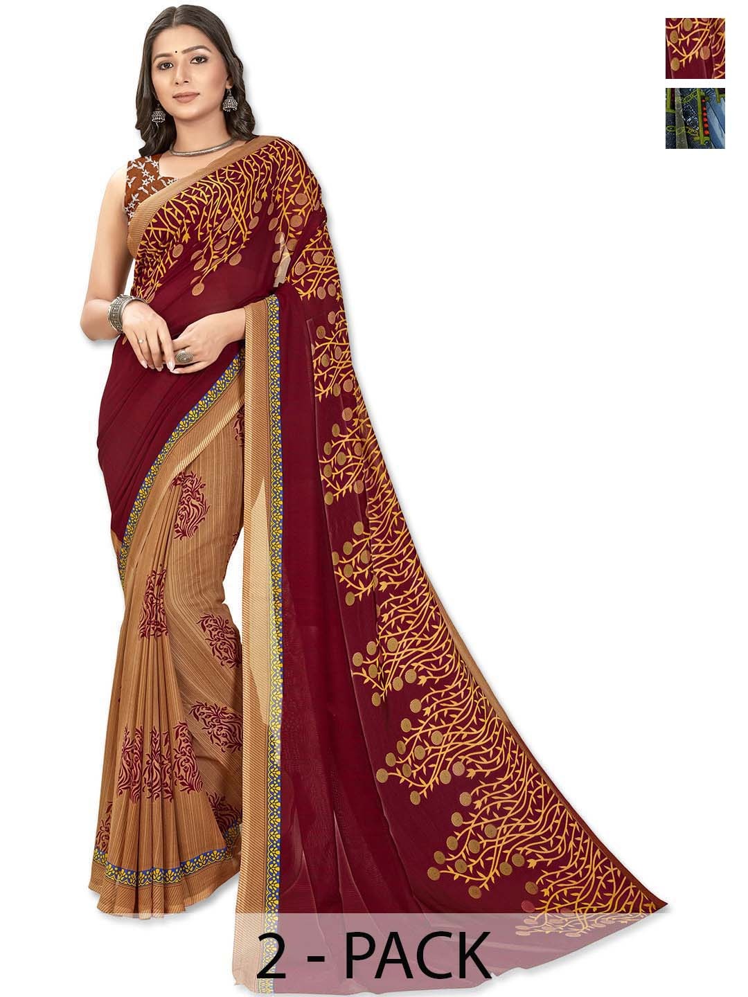 

ANAND SAREES Selection Of 2 Floral Printed Saree, Red