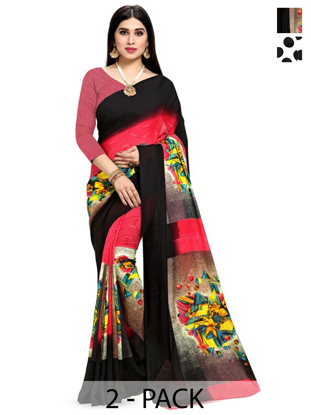 

ANAND SAREES Pack Of 2 Floral Saree, White