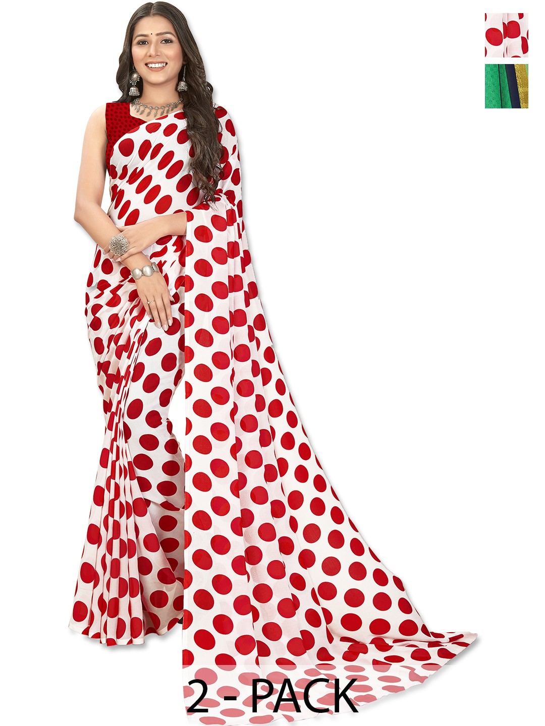 

ANAND SAREES Selection Of 2 Ethnic Motifs Printed Saree, White