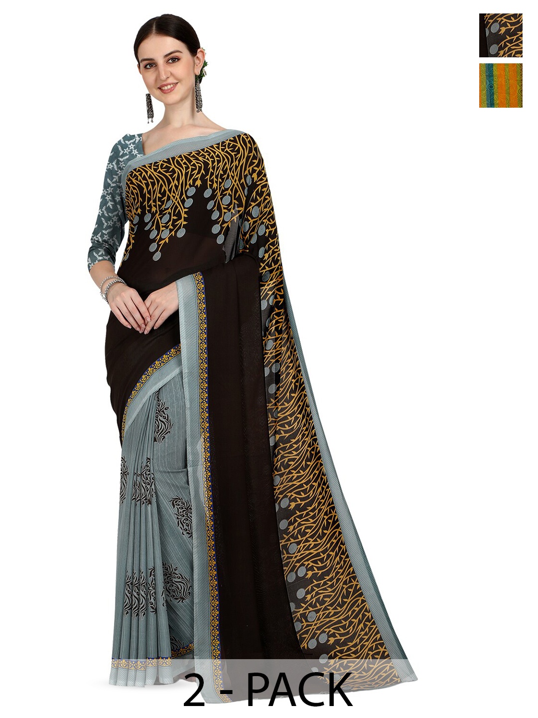 

ANAND SAREES Pack Of 2 Floral Saree, Grey