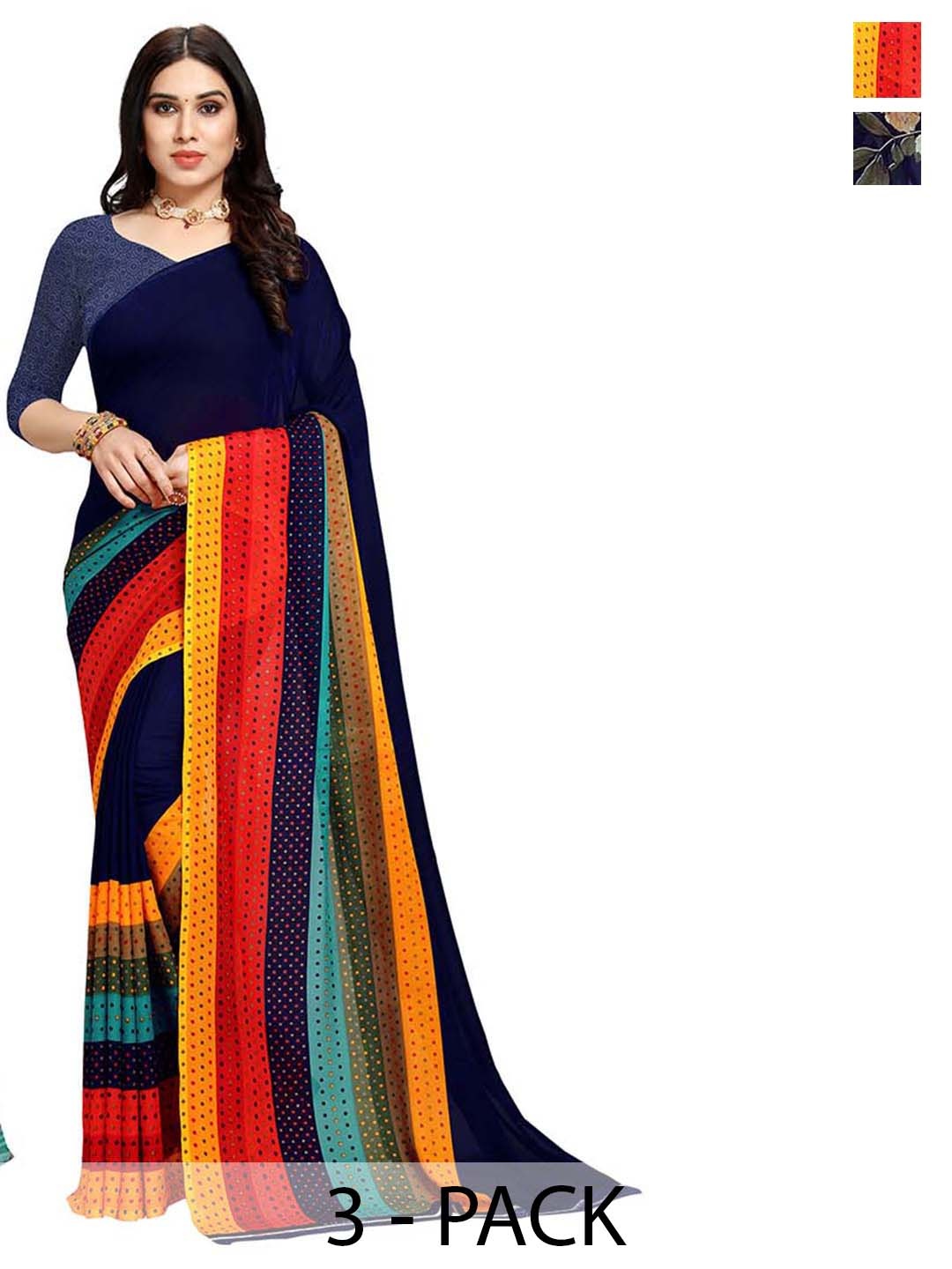 

ANAND SAREES Pack Of 2 Floral Saree, Navy blue