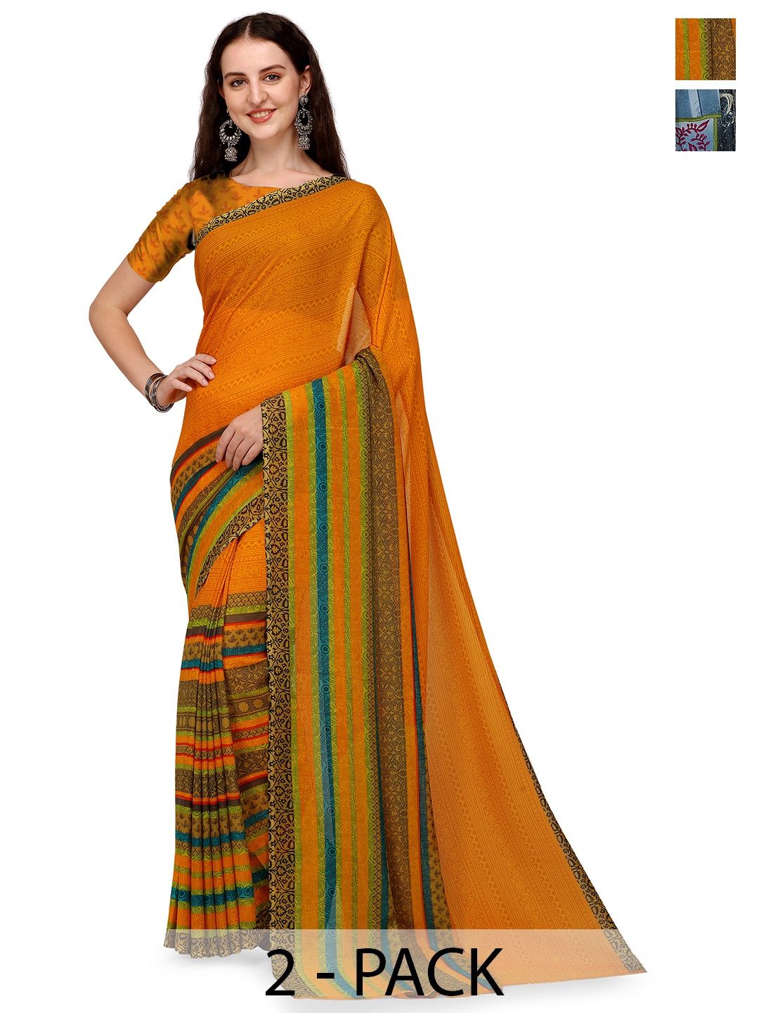 

ANAND SAREES Floral Saree PACK OF 2, Black
