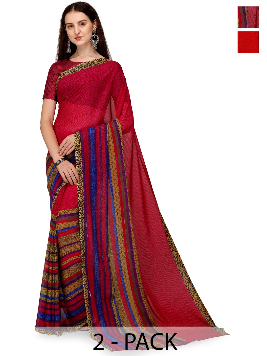 

ANAND SAREES Floral Saree PACK OF 2, Red