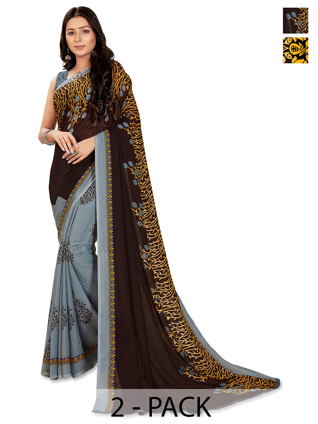 

ANAND SAREES Floral Saree PACK OF 2, Grey