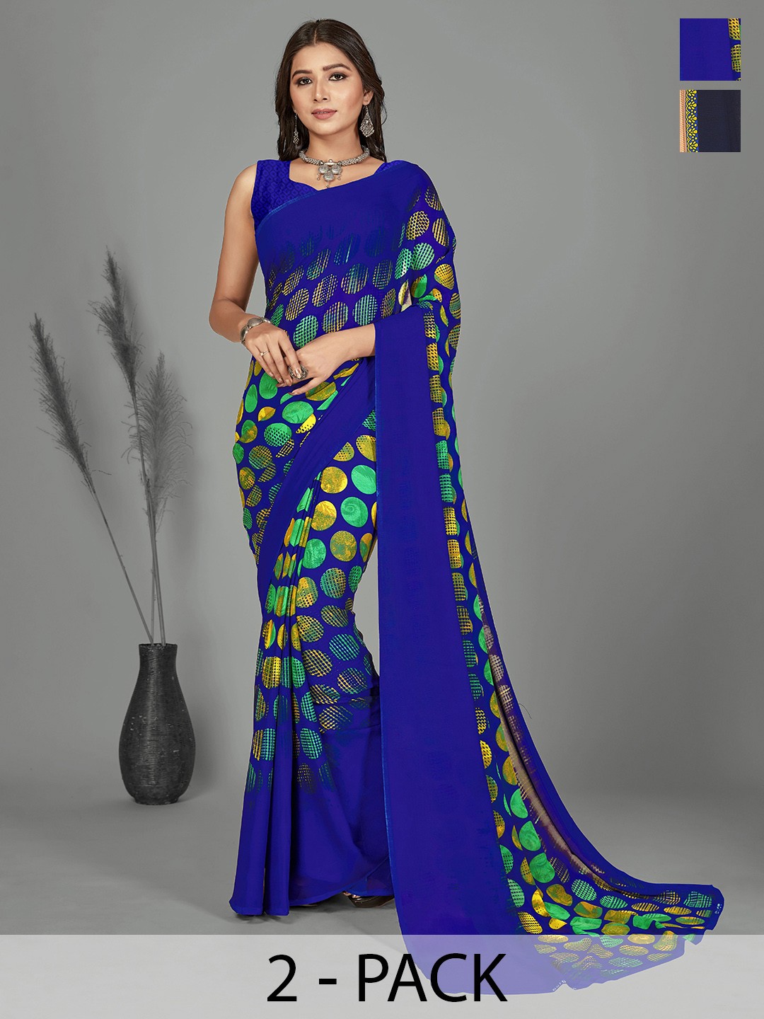 

ANAND SAREES Floral Poly Georgette Saree, Blue