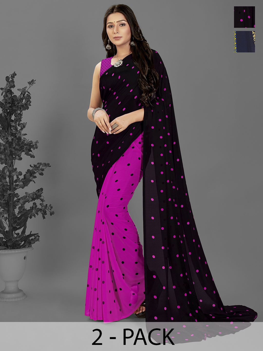 

ANAND SAREES Ethnic Motifs Poly Georgette Saree, Navy blue