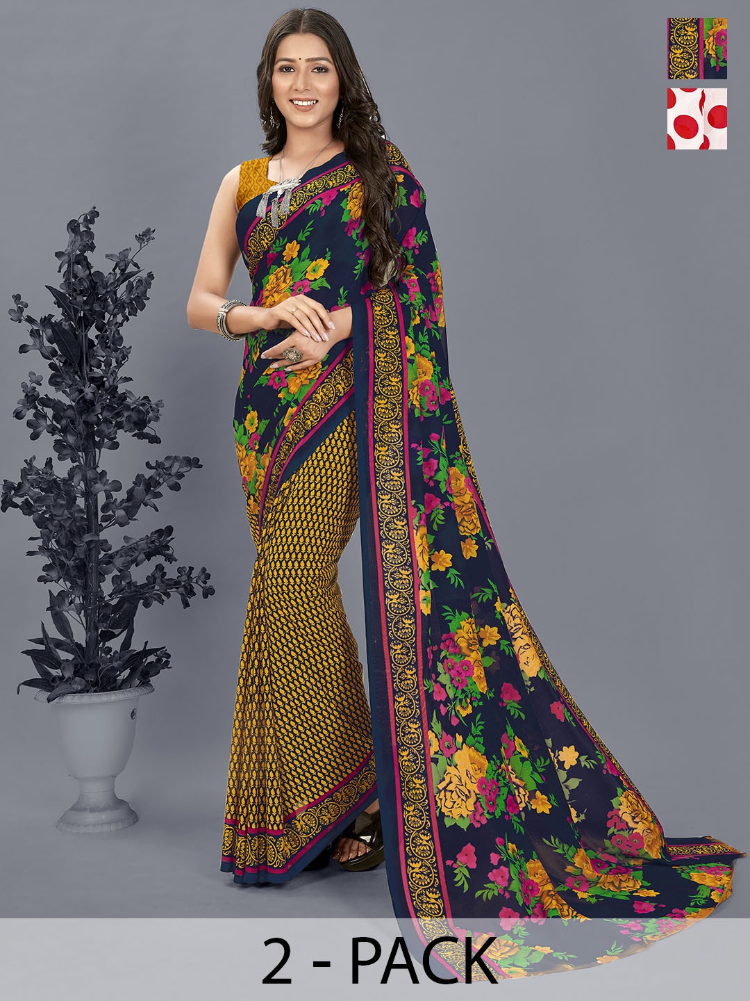 

ANAND SAREES Floral Poly Georgette Saree, Red