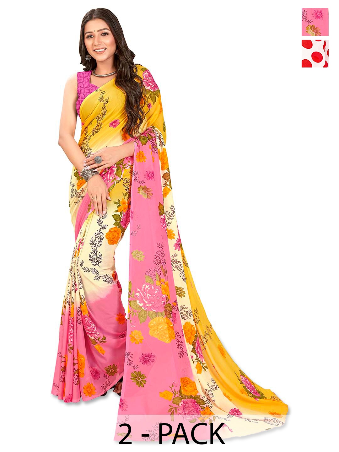 

ANAND SAREES Floral Saree PACK OF 2, Pink