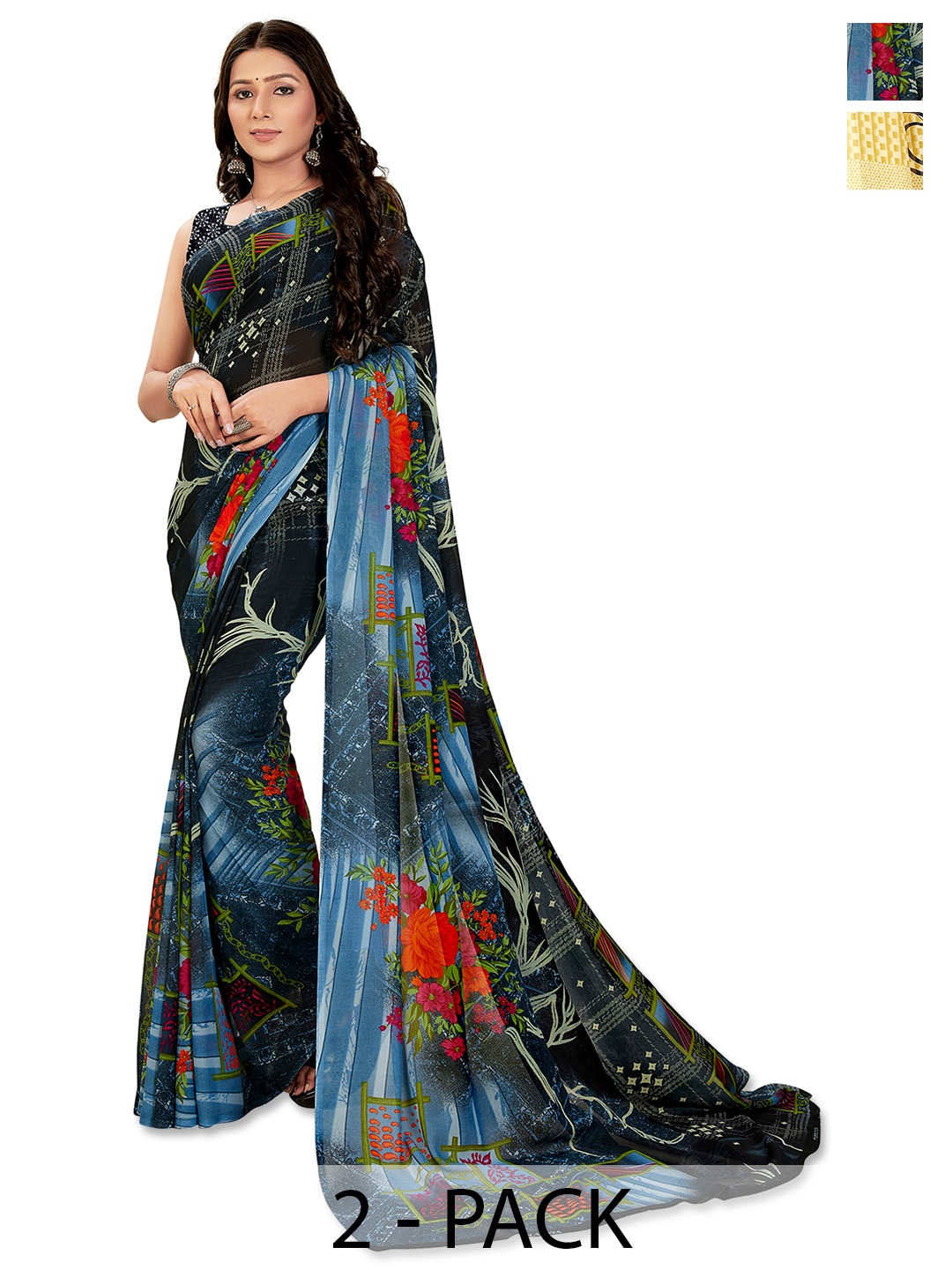 

ANAND SAREES Ethnic Motifs Poly Georgette Saree, Blue