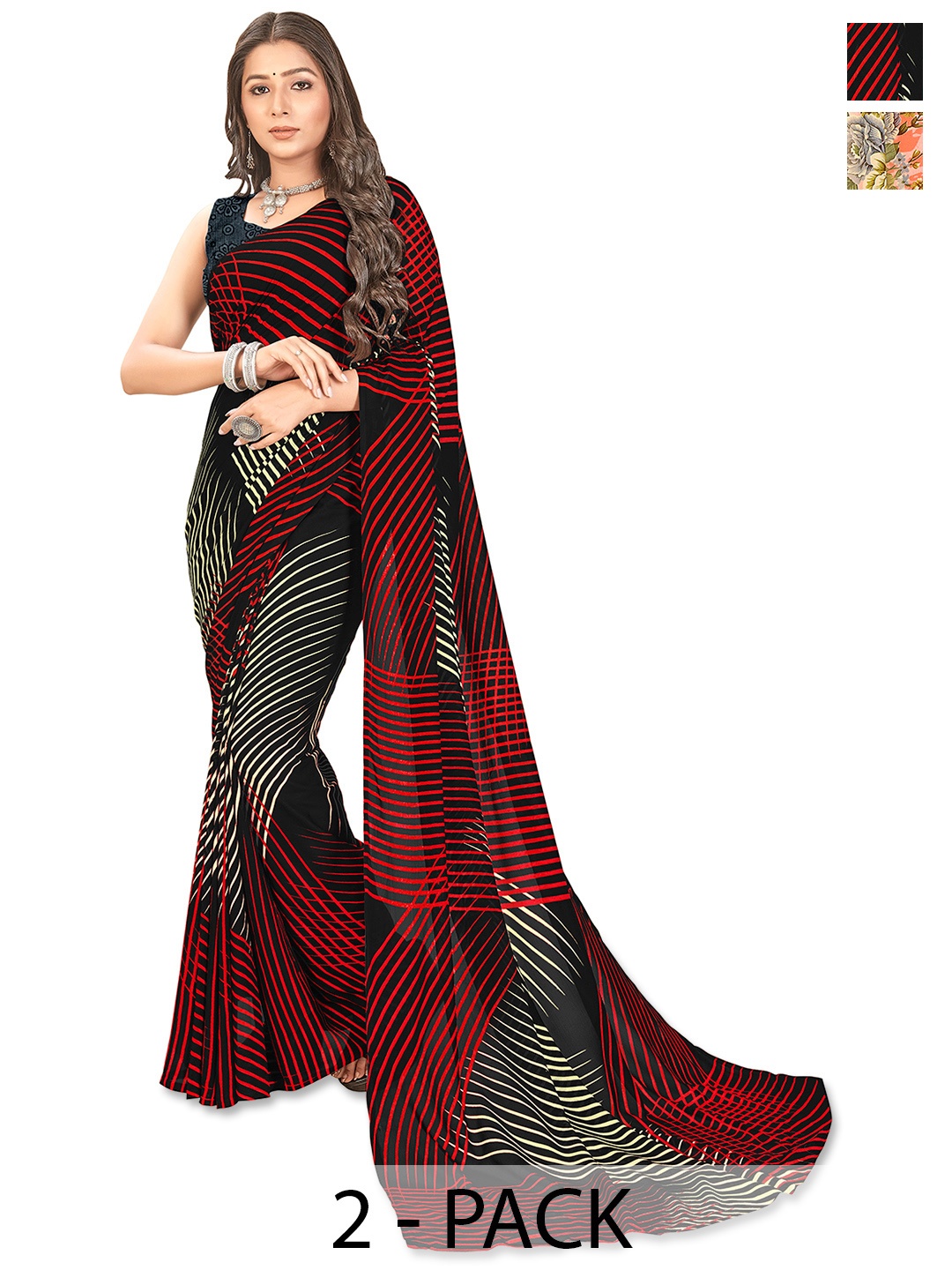 

ANAND SAREES Floral Saree PACK OF 2, Orange