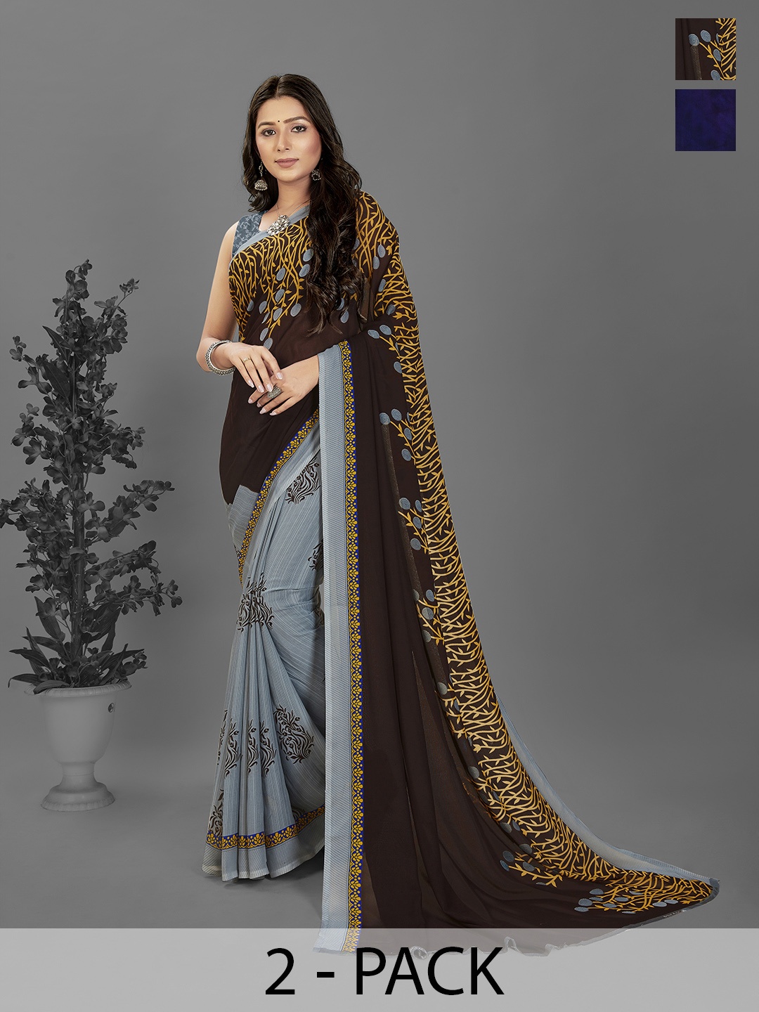 

ANAND SAREES Ethnic Motifs Poly Georgette Saree, Blue