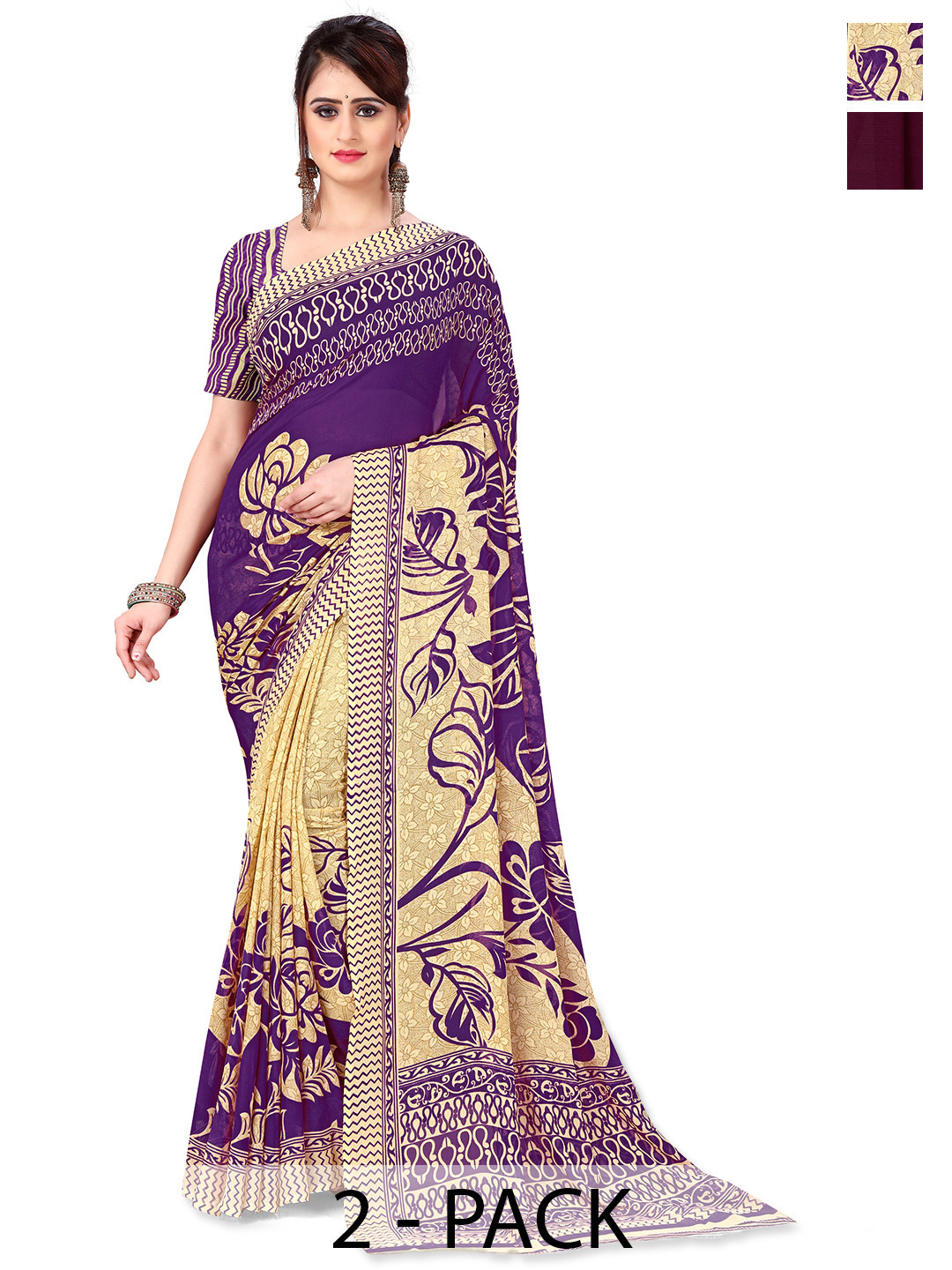 

ANAND SAREES Floral Poly Georgette Saree, Purple