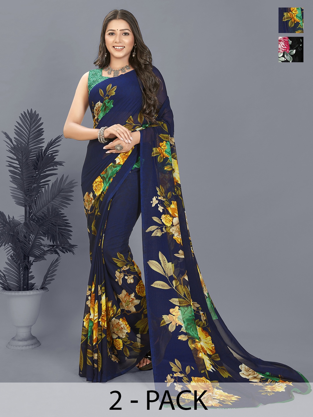 

ANAND SAREES Floral Poly Georgette Saree, Black