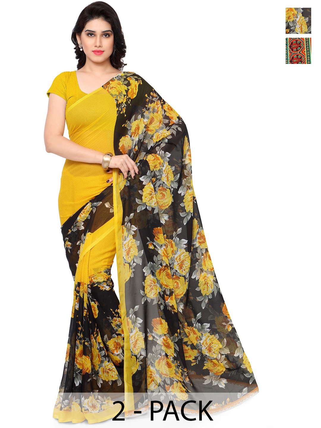 

ANAND SAREES Ethnic Motifs Saree PACK OF 2, Navy blue