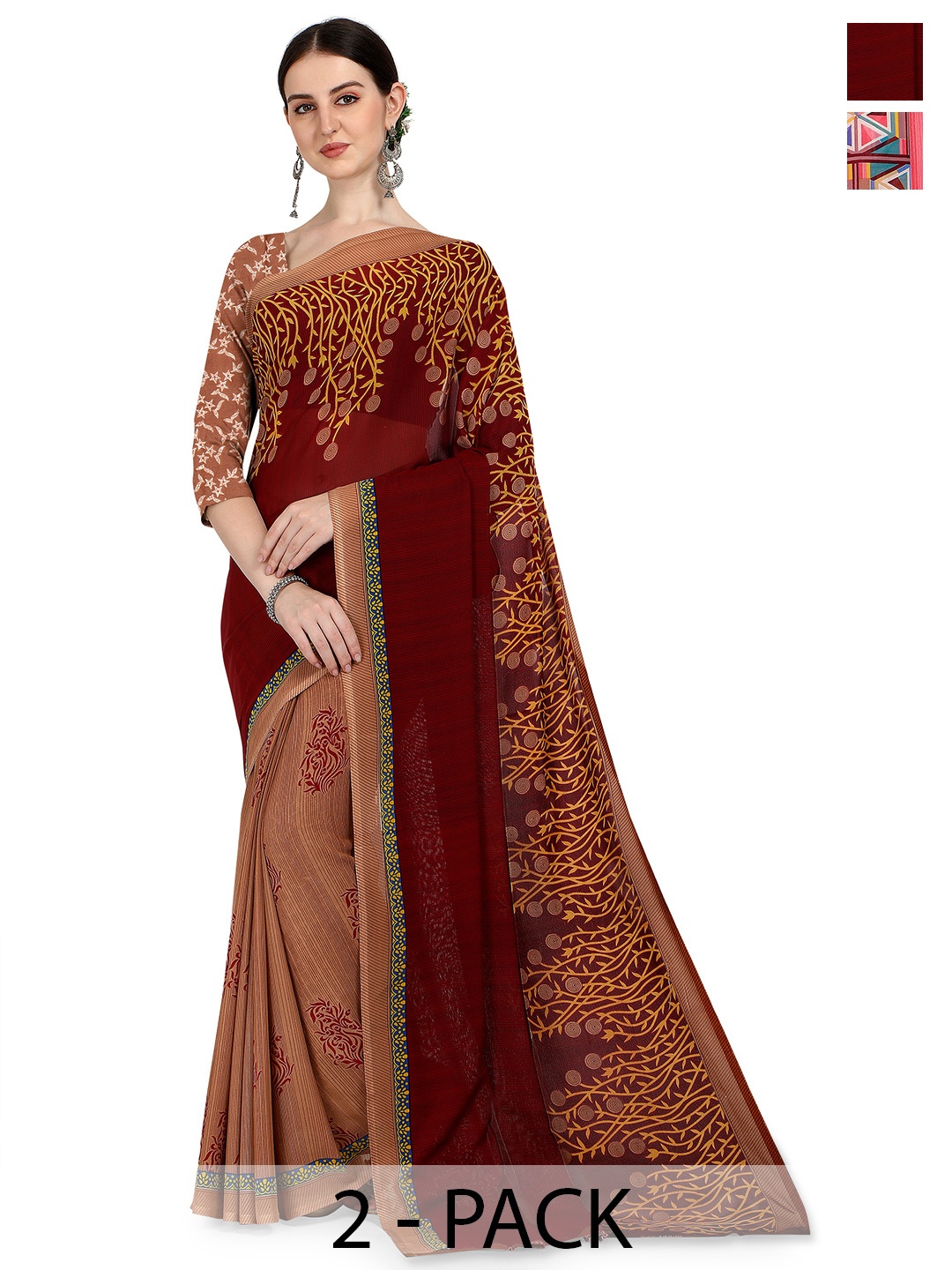 

ANAND SAREES Floral Saree PACK OF 2, Pink