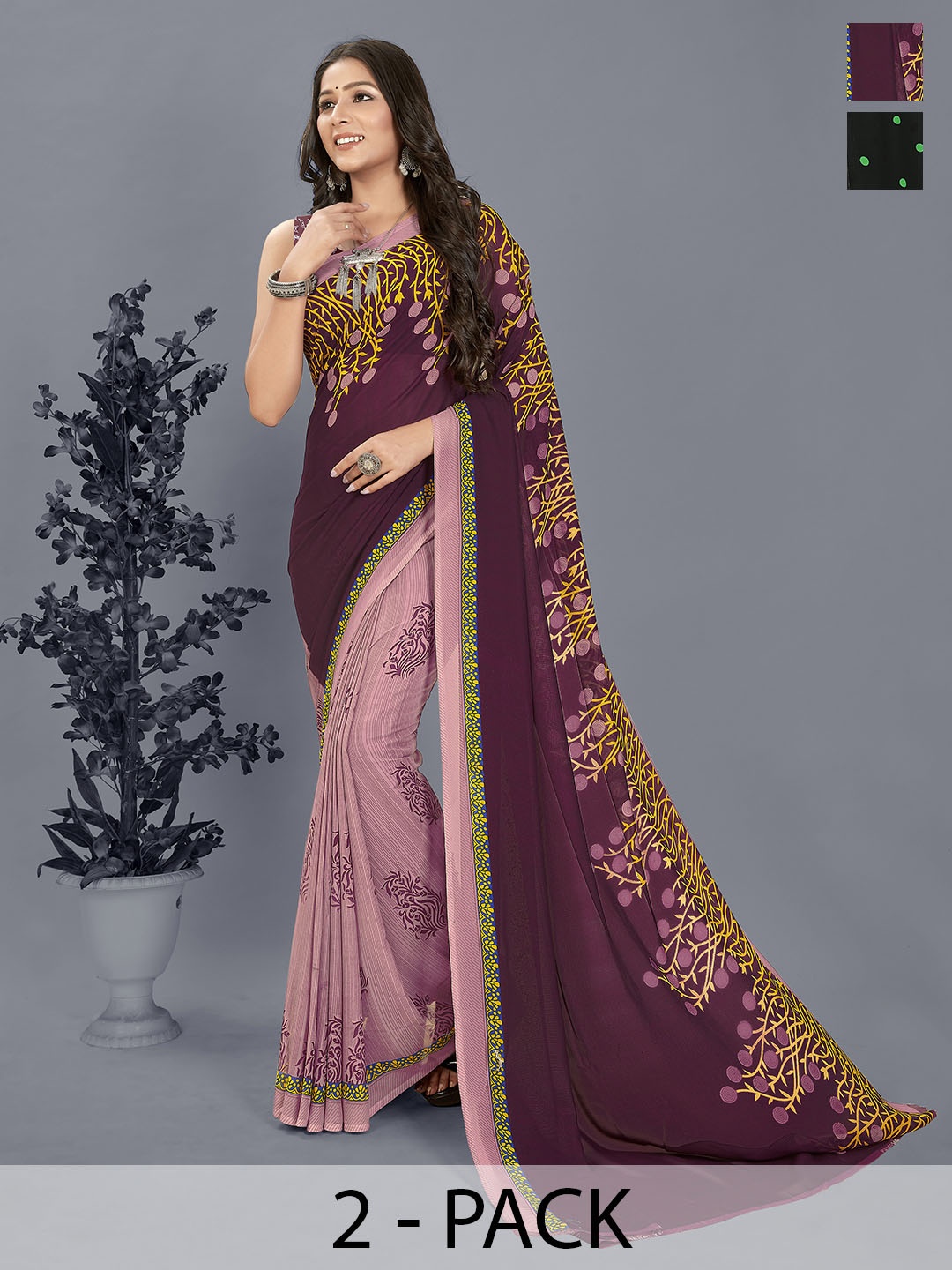 

ANAND SAREES Polka Dot Poly Georgette Saree, Green