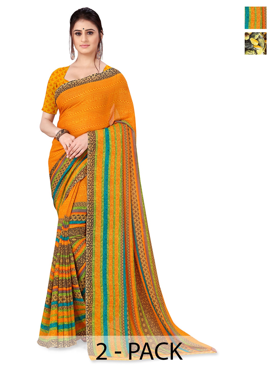 

ANAND SAREES Floral Saree PACK OF 2, Orange