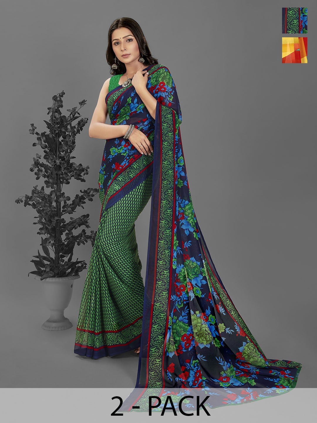 

ANAND SAREES Floral Poly Georgette Saree, Green