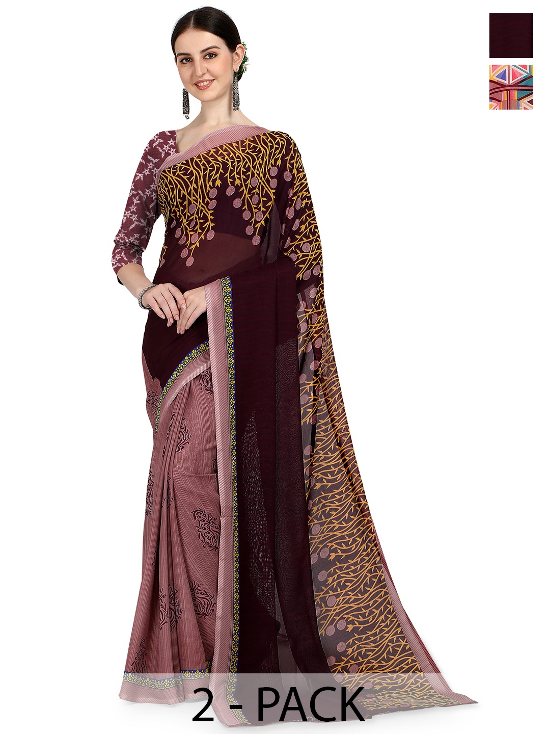 

ANAND SAREES Floral Saree PACK OF 2, Pink