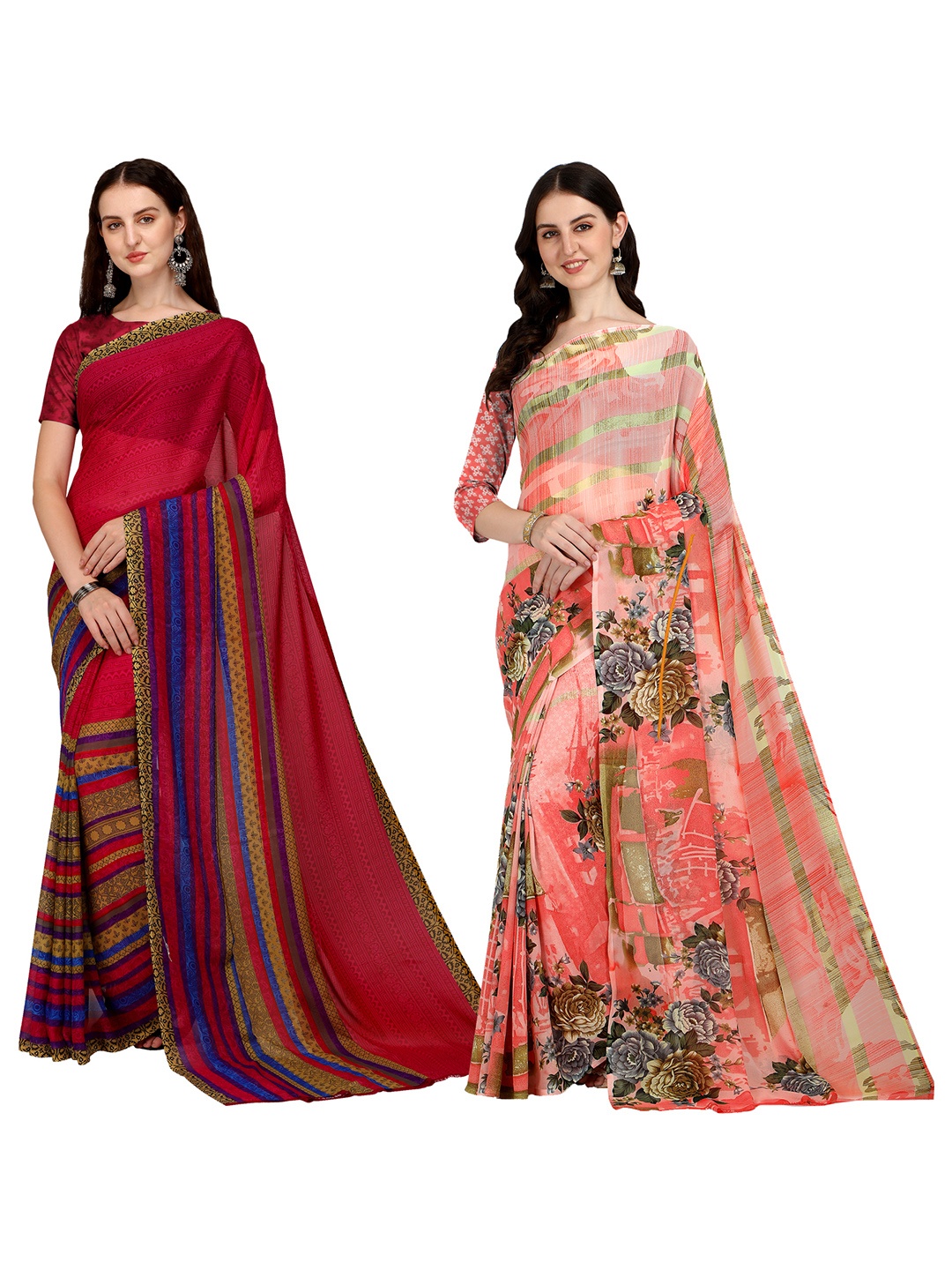 

ANAND SAREES Pack Of 2 Floral Saree, Maroon