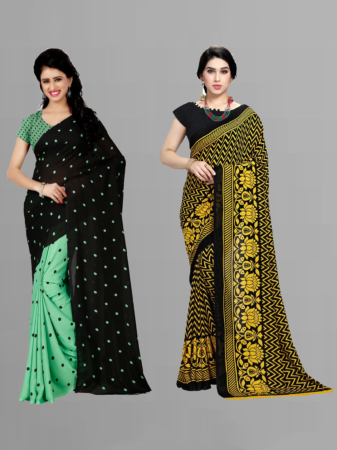 

ANAND SAREES Selection Of 2 Floral Printed Saree, Black