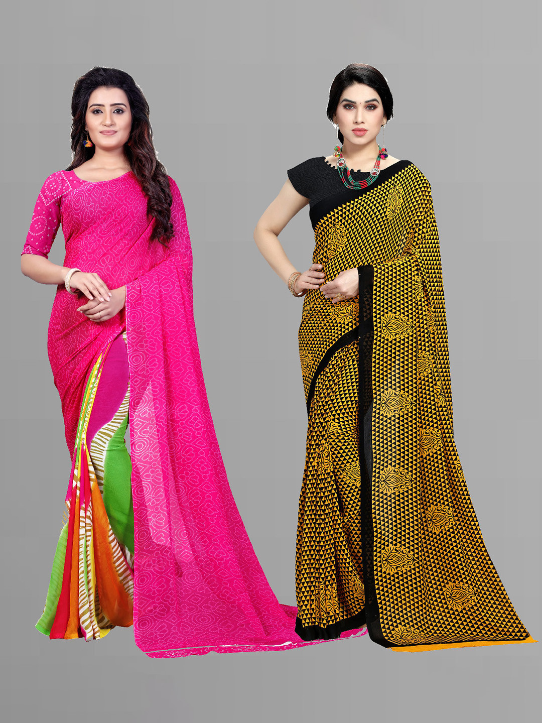 

ANAND SAREES Pack Of 2 Abstract Printed Saree, Pink
