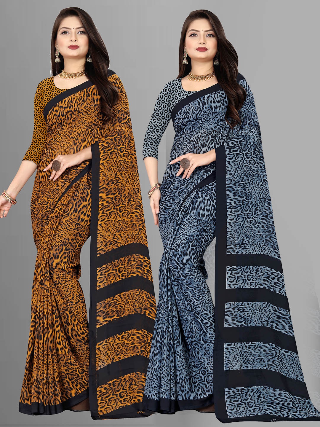 ANAND SAREES Pack Of 2 Abstract Printed Saree, Black