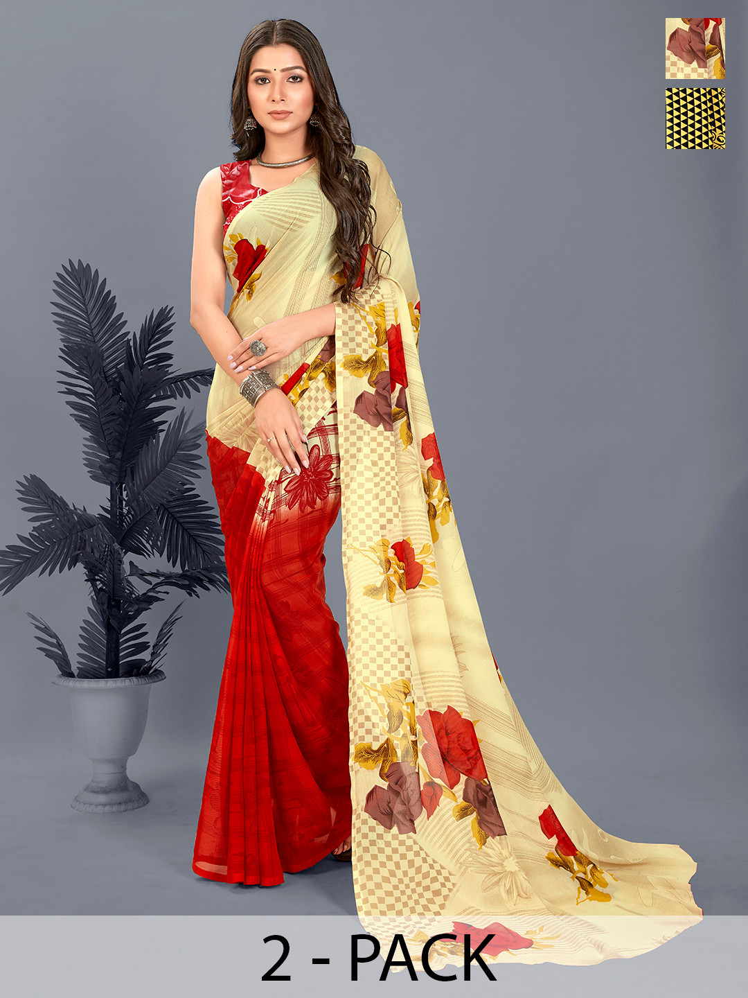 

ANAND SAREES Floral Poly Georgette Saree, Cream