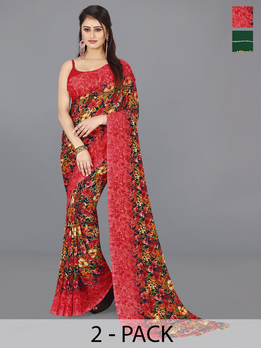 

ANAND SAREES Floral Poly Georgette Saree, Green