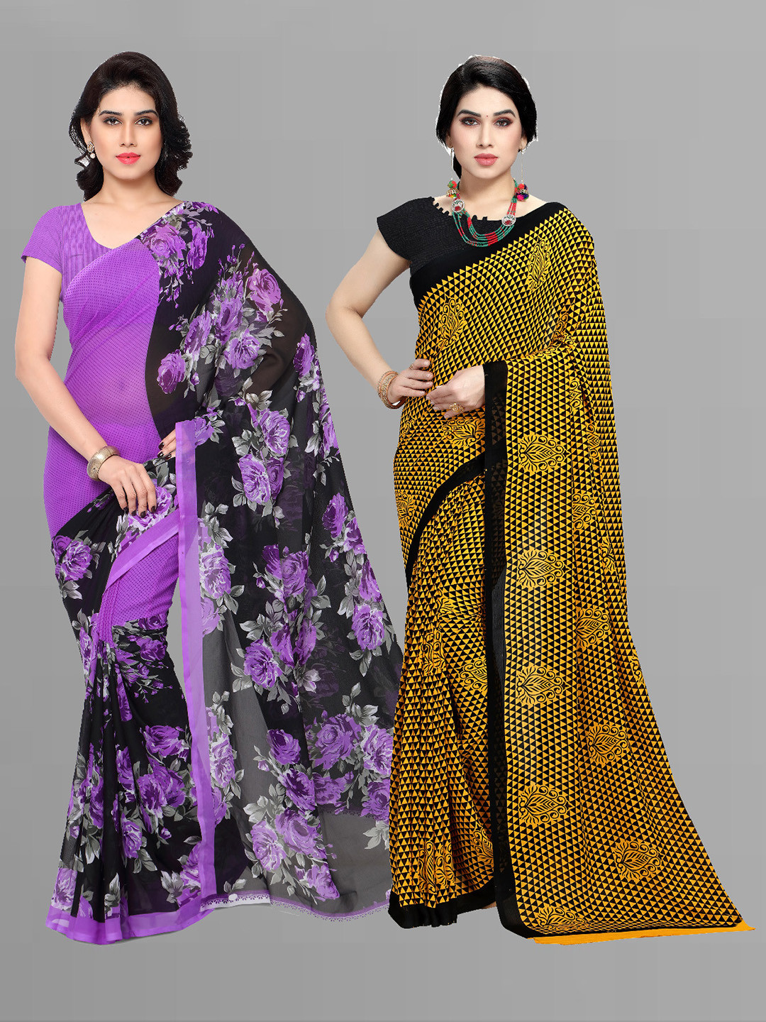 

ANAND SAREES Pack Of 2 Floral Saree, Black