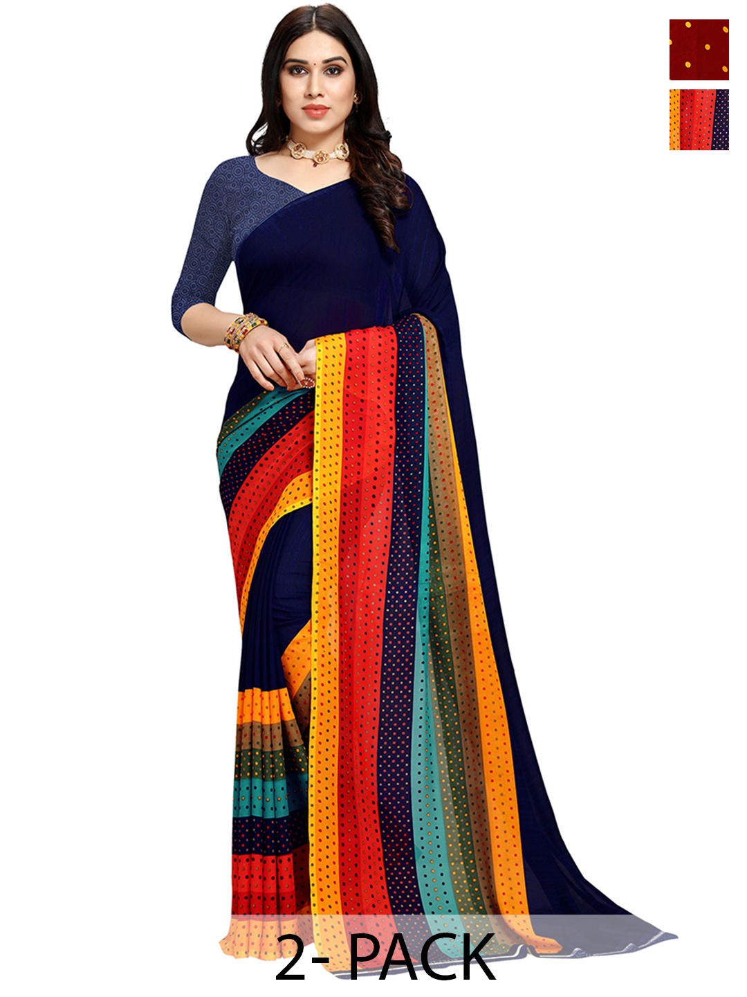

ANAND SAREES Pack Of 2 Floral Saree, Maroon