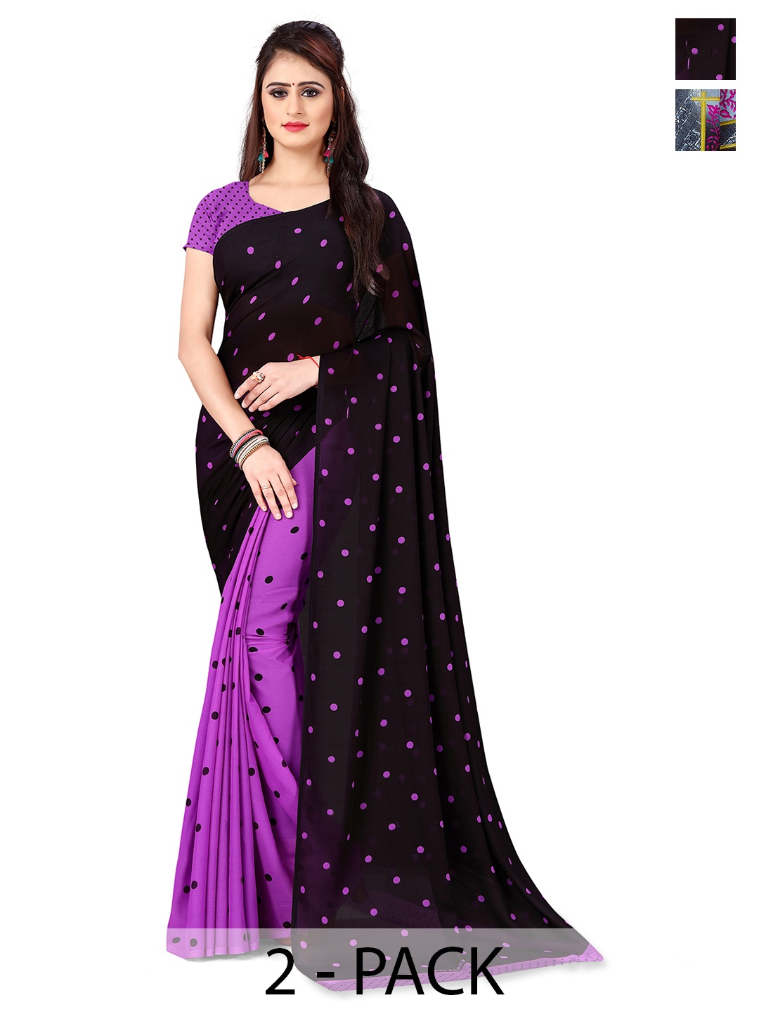 

ANAND SAREES Floral Saree PACK OF 2, Blue