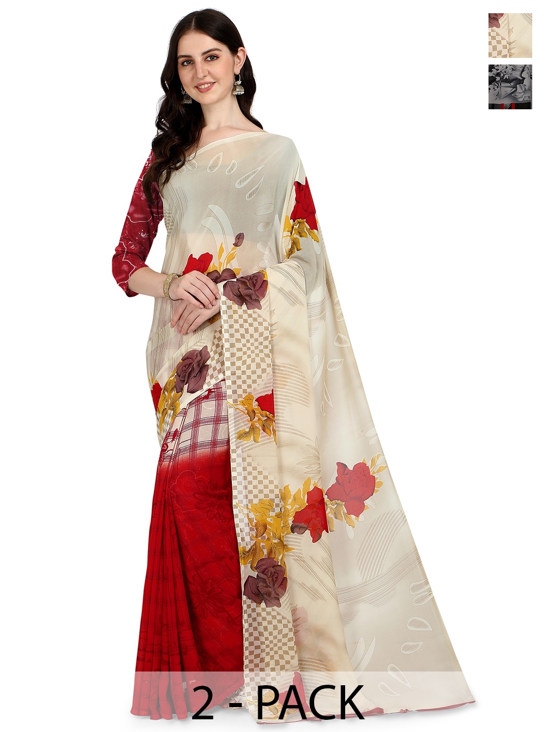 

ANAND SAREES Selection Of 2 Floral Printed Saree, Grey