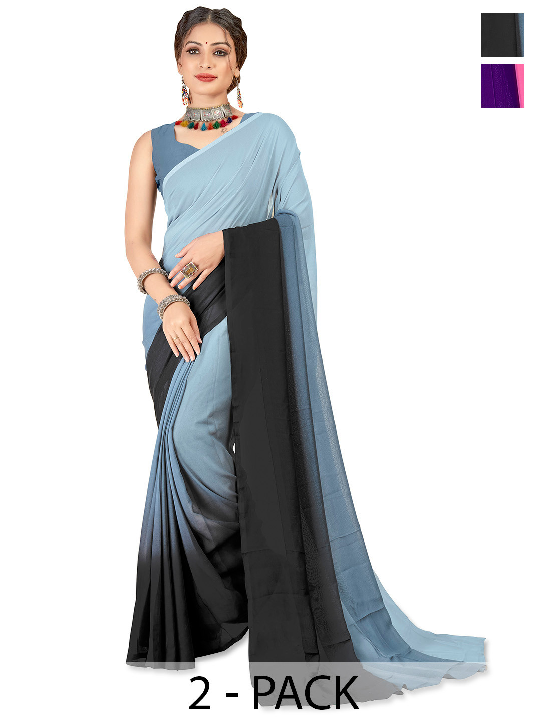 

ANAND SAREES Ombre Saree PACK OF 2, Grey