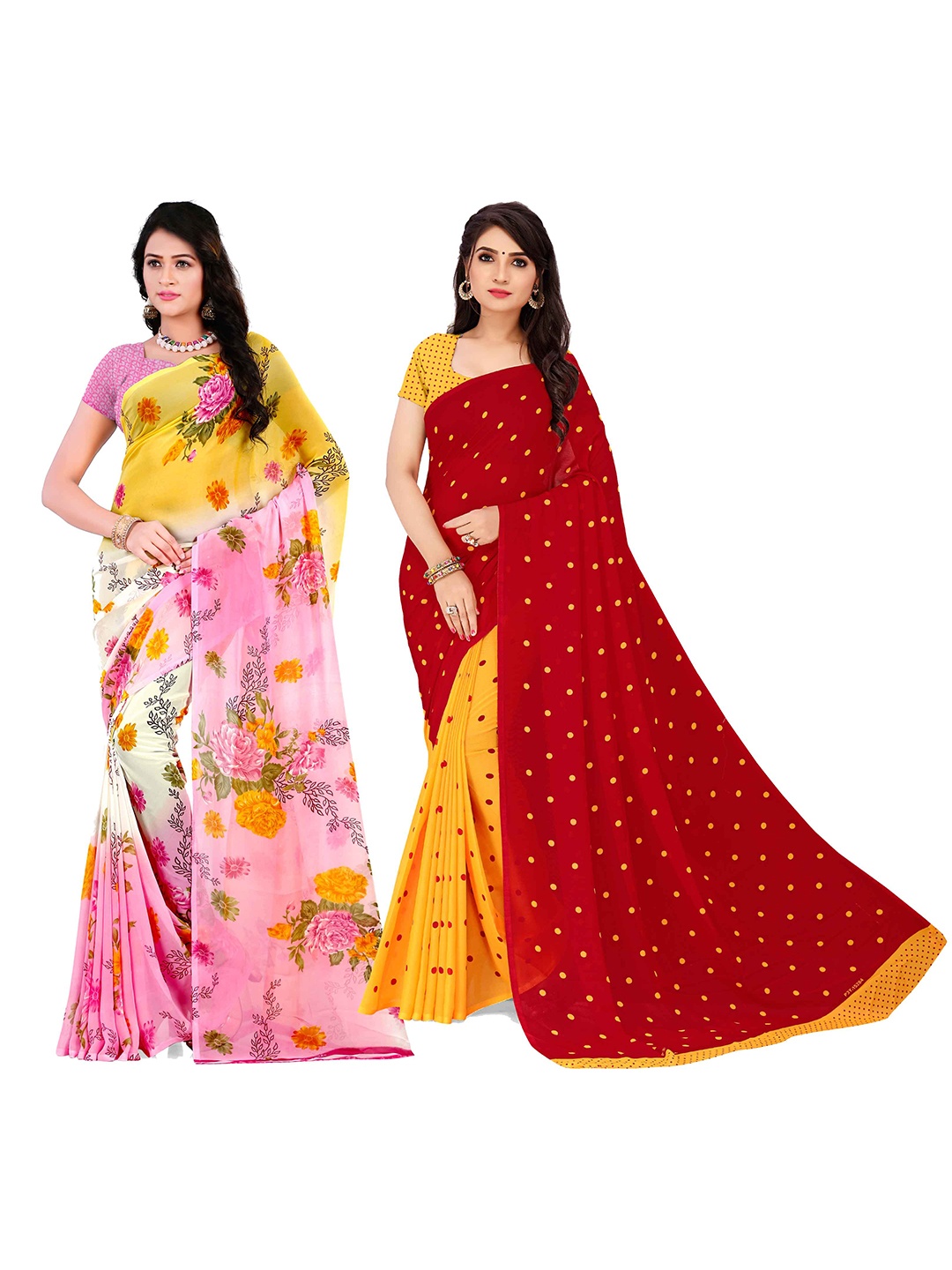 ANAND SAREES Selection Of 2 Floral Printed Saree, Pink
