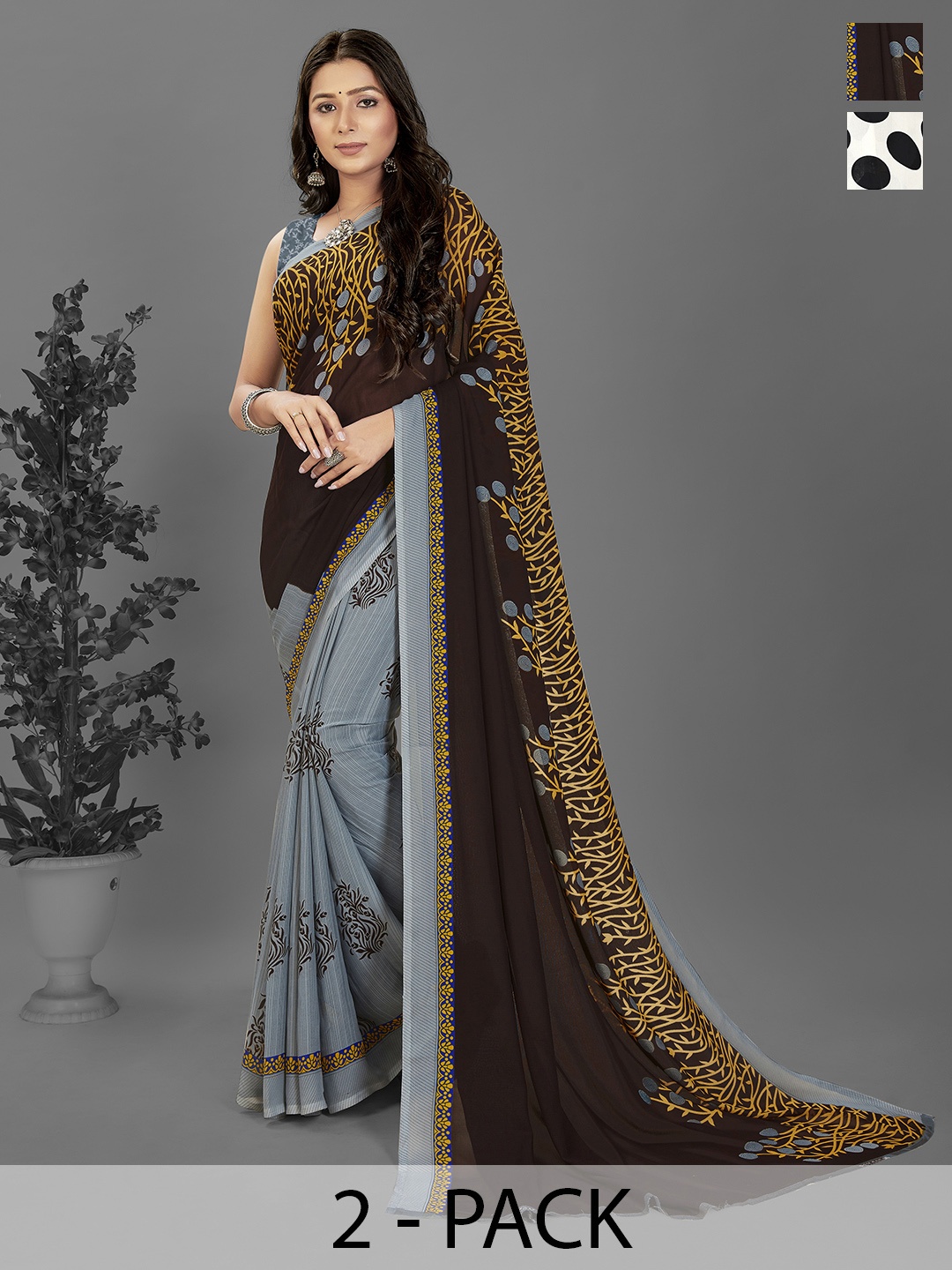 

ANAND SAREES Ethnic Motifs Saree PACK OF 2, Black