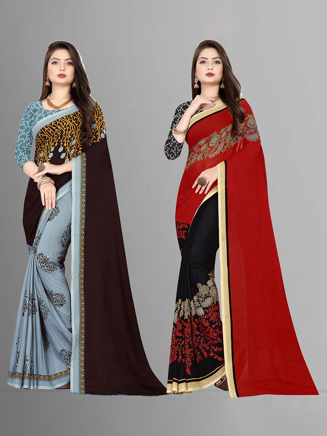 

ANAND SAREES Pack Of 2 Floral Saree, Blue