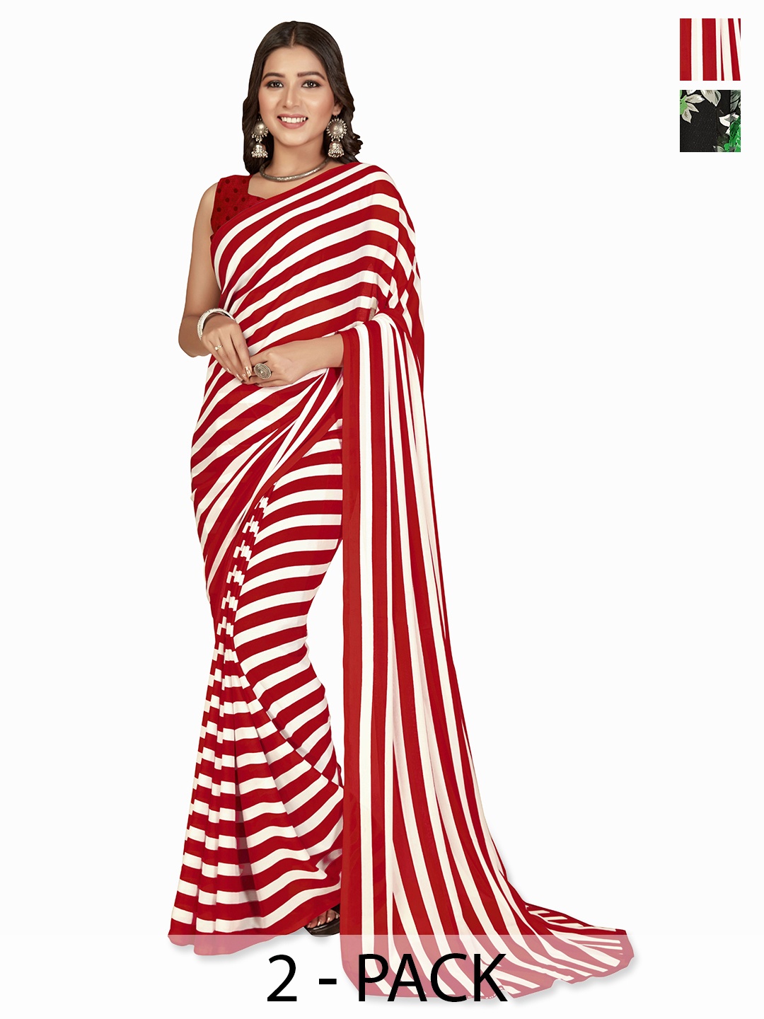 ANAND SAREES Floral Saree PACK OF 2, Black