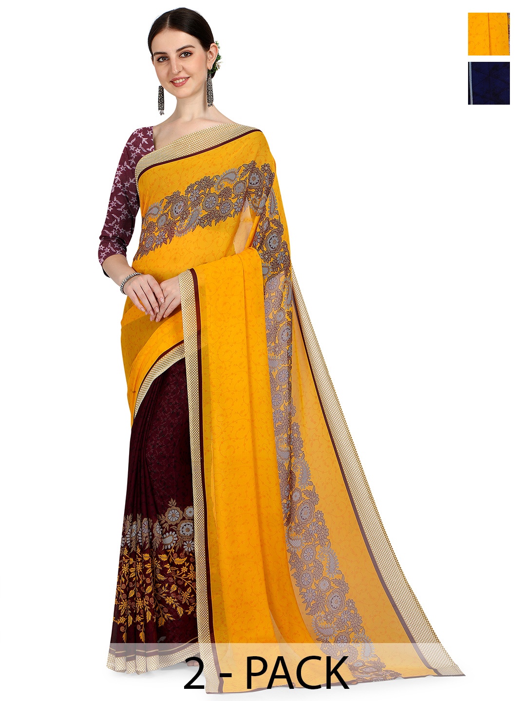 

ANAND SAREES Floral Saree Pack of 2, Yellow