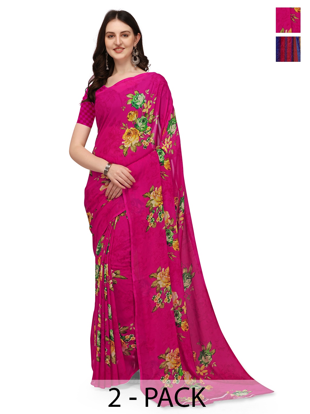 

ANAND SAREES Floral Poly Georgette Saree, Pink