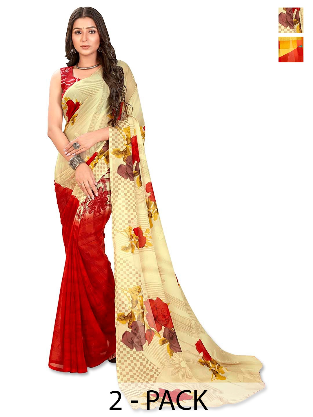 

ANAND SAREES Floral Poly Georgette Saree, Red