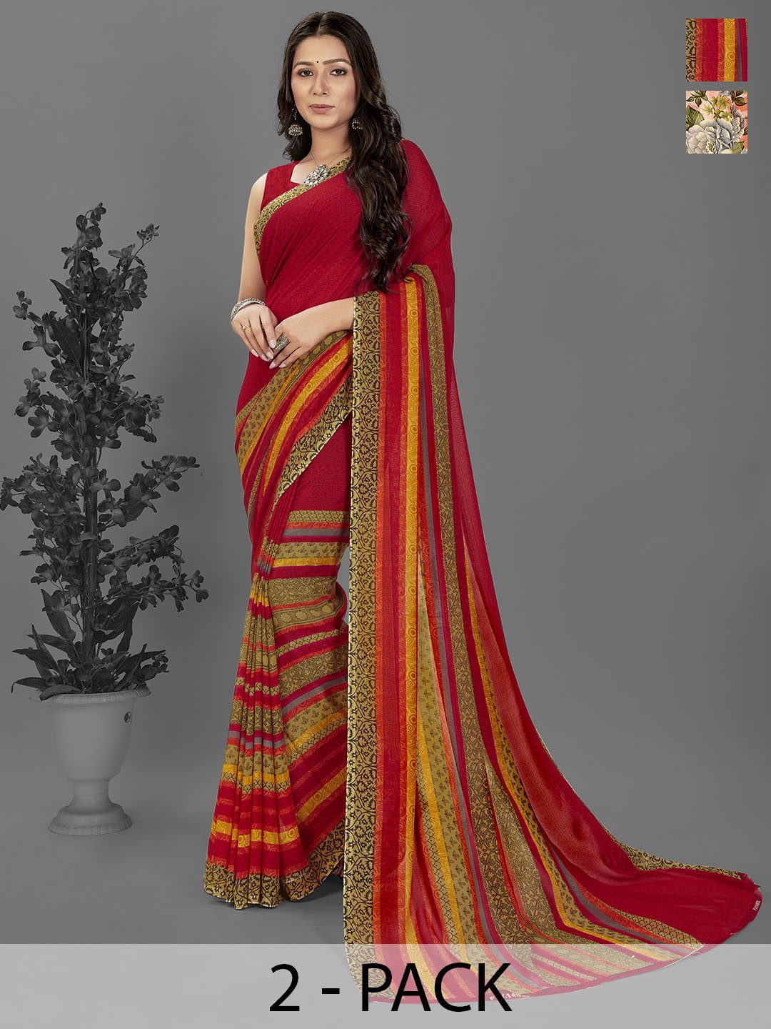 

ANAND SAREES Geometric Pack of 2 Saree, Red