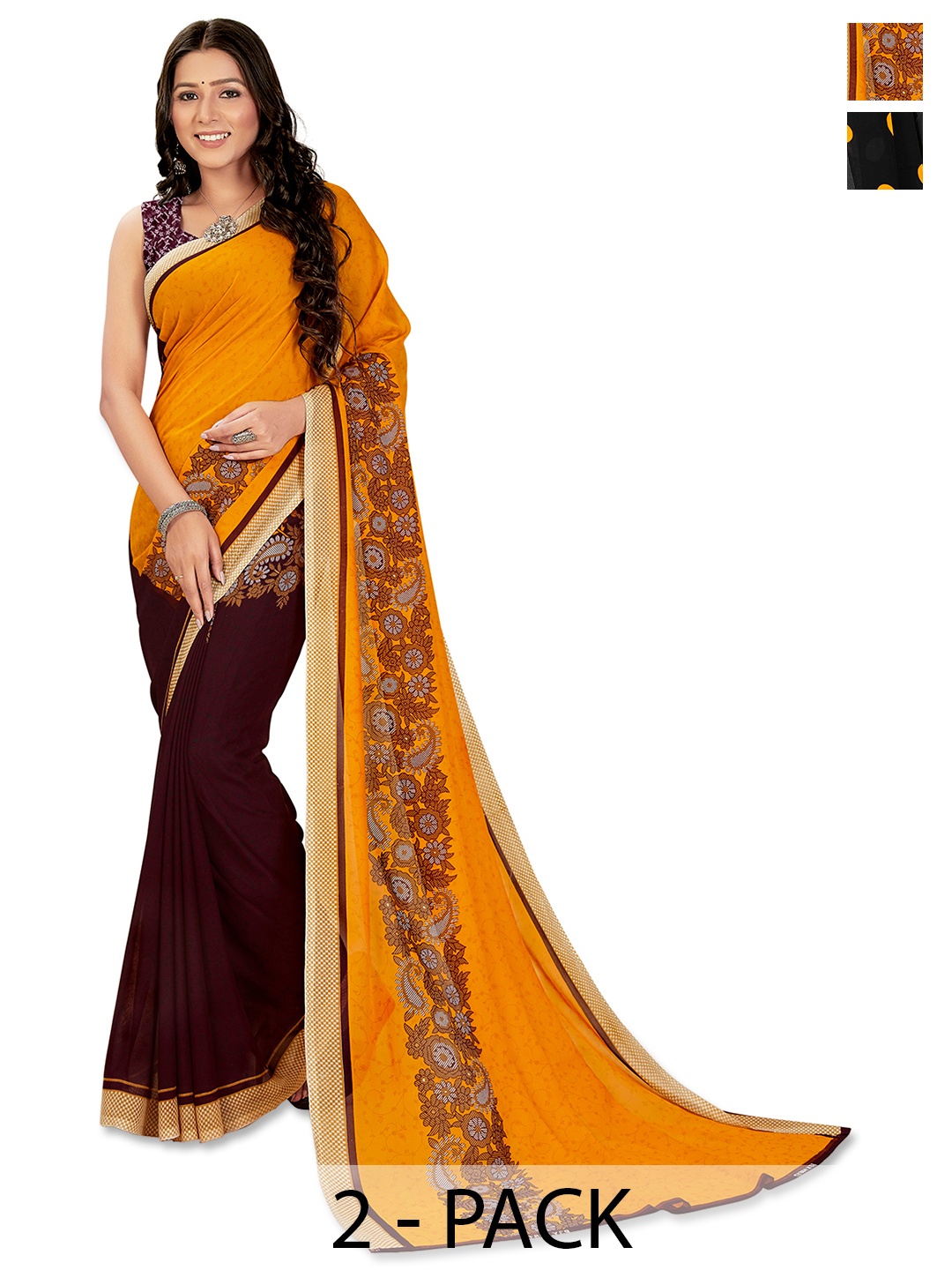 

ANAND SAREES Floral Saree Pack of 2, Yellow