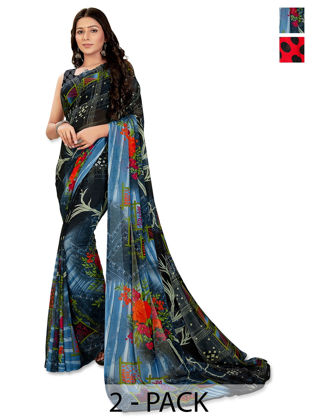 ANAND SAREES Floral Pack of 2 Saree, Blue