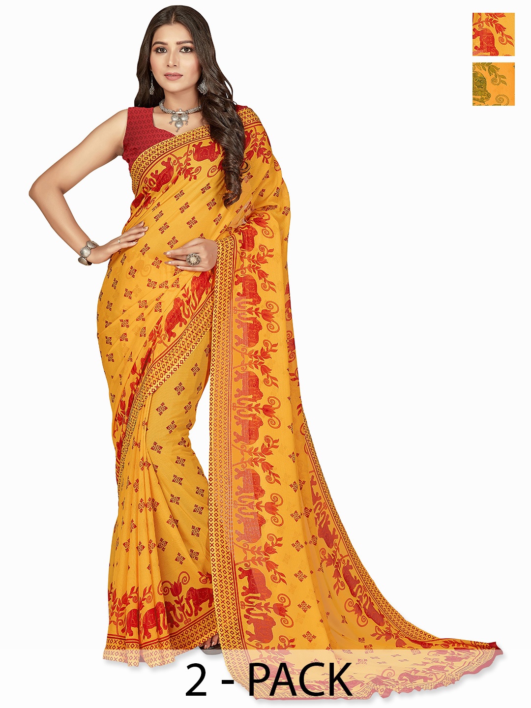 

ANAND SAREES Selection Of 2 Ethnic Motifs Printed Saree, Yellow
