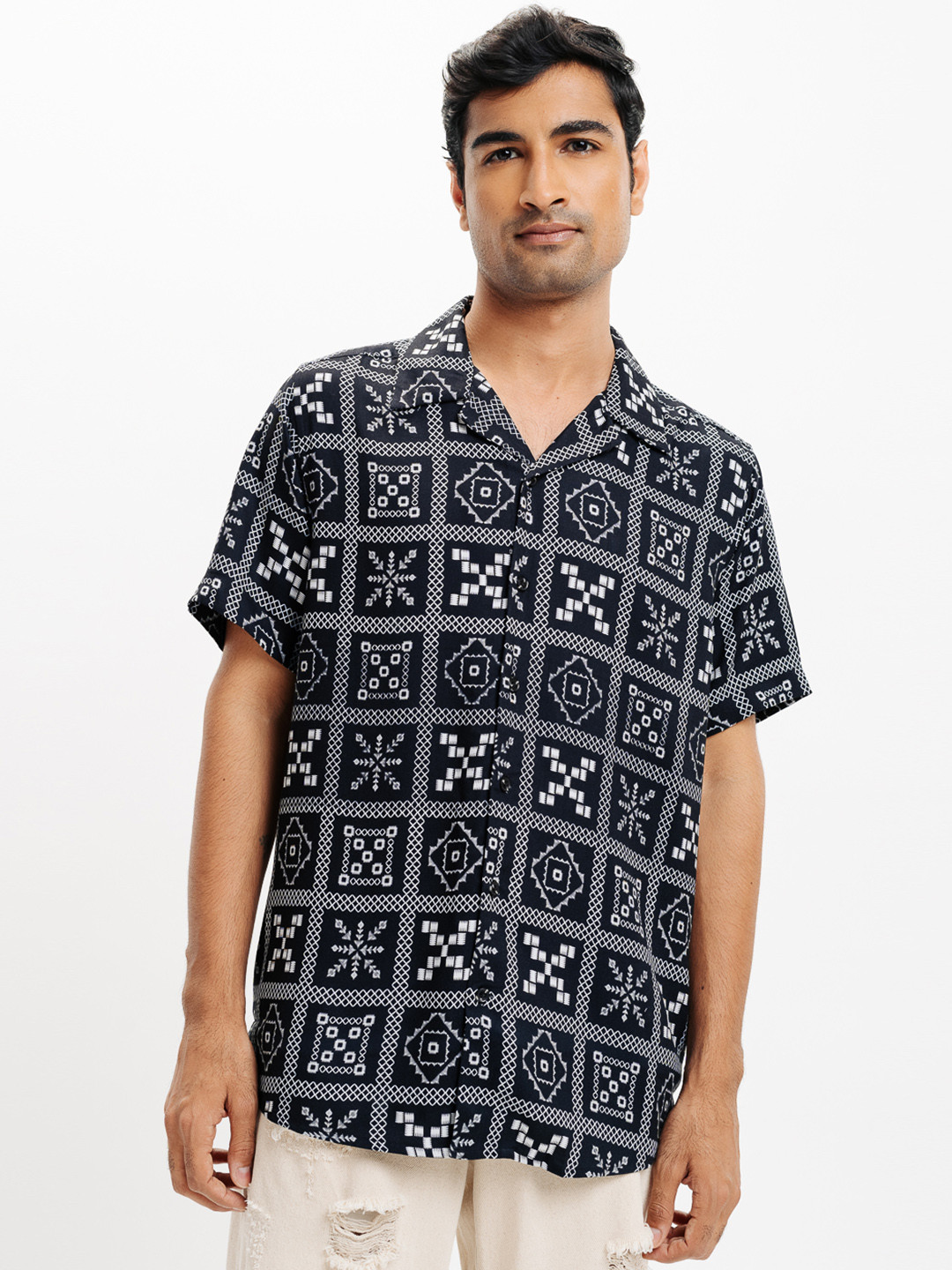 

FREAKINS Opaque Printed Casual Shirt, Black