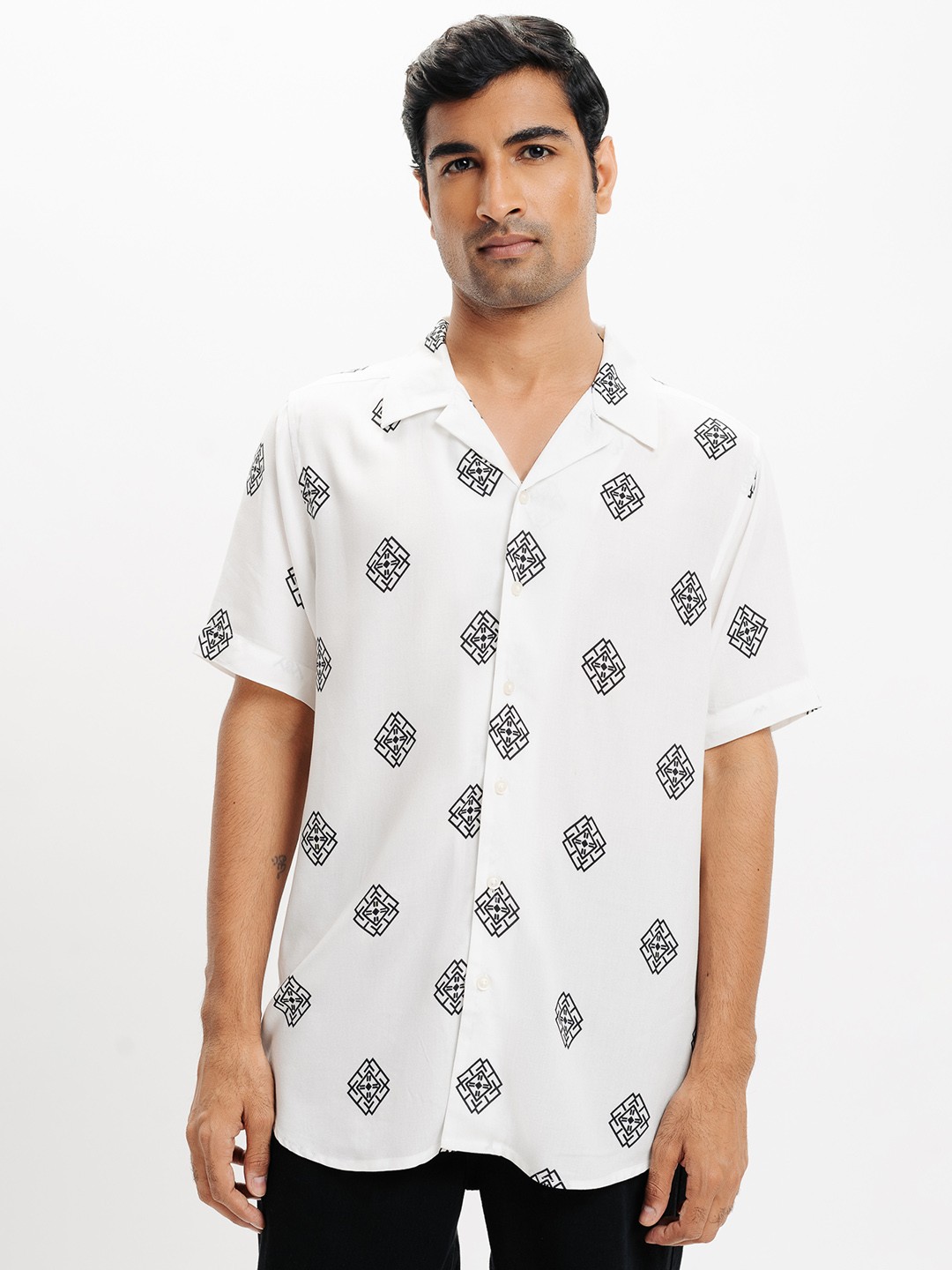 

FREAKINS Opaque Printed Casual Shirt, White