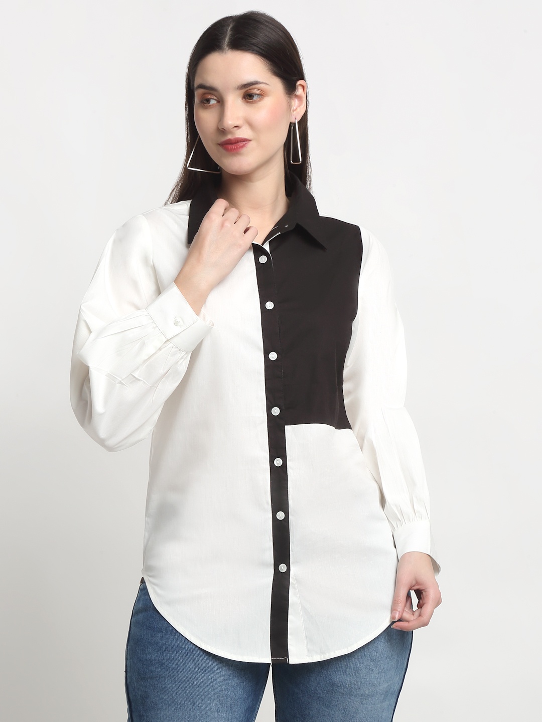 

SiaVira Women Classic Colourblocked Cotton Casual Shirt, White